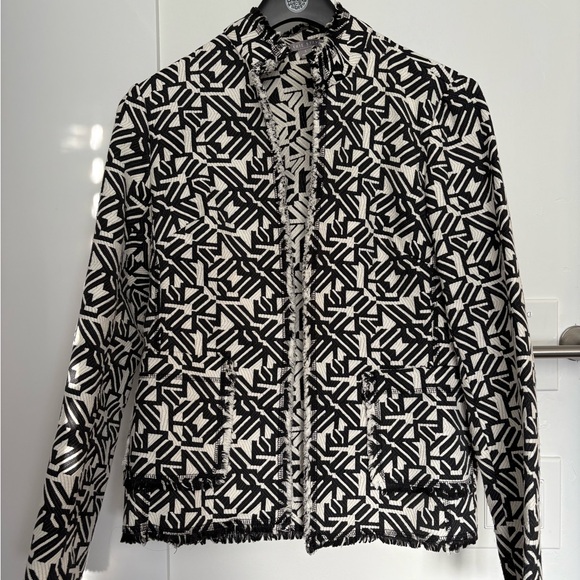 Valerie Stevens Black White Geometric Blazer Jacket in Size S - Picture 1 of 4